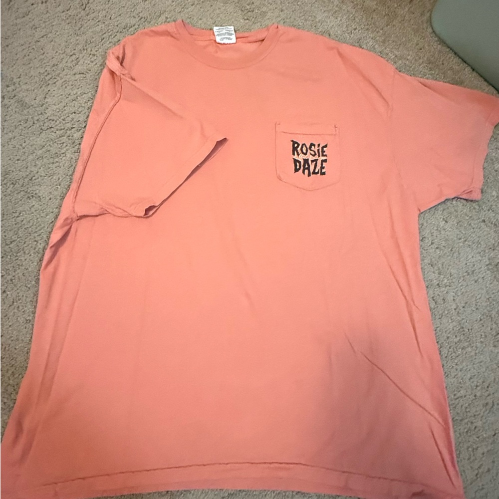 Comfort Colors Rosie Daze Pink Graphic Tee with White, Orange and Black Print - Picture 2 of 4